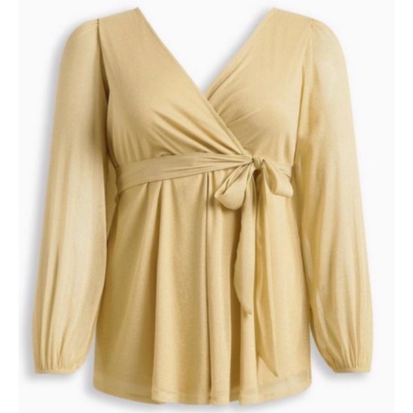 🆕 Knit Gold Glitter Lurex Surplice Peplum Top 3 3X 22 24 NWT Torrid New! - Picture 4 of 5